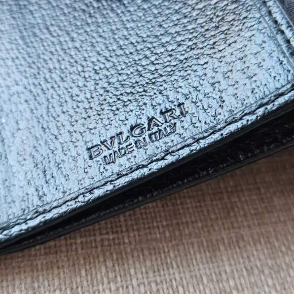 BVLGARI Clutch Long Wallet Card Holder Black Leather/Canvas Bag Purse Made Italy - Picture 11 of 14